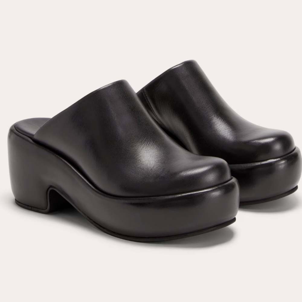 Everlanes Womans The Puffy Clog Black Leather Platform Clogs 8.5